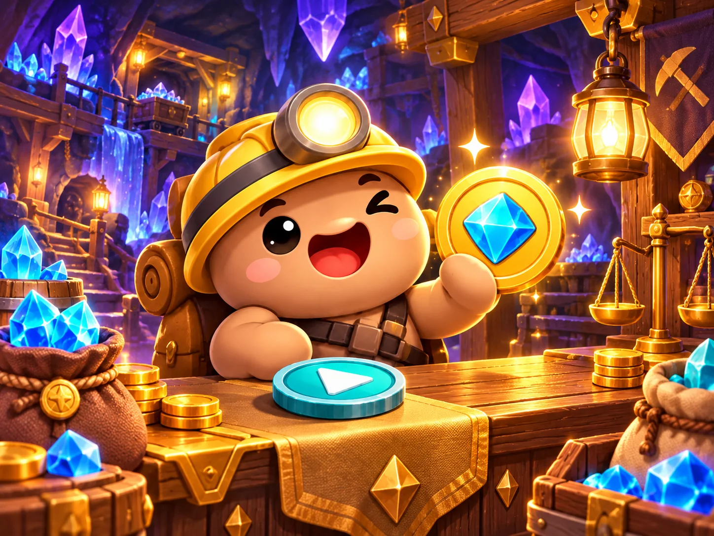 DIGGO miner at a golden underground trading counter